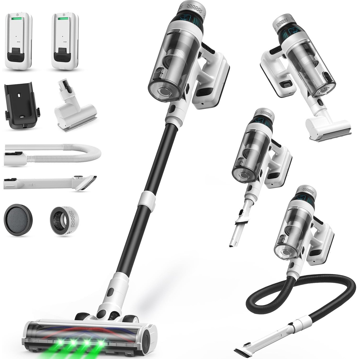 NuYupo Cordless Vacuum Cleaner, 2 Batteries 6-in-1 Stick Vacuum Cleaner, 500W 45Kpa Powerful Suction, LED Display Vacuum for Pet Hair Carpet Hard Floor - V12