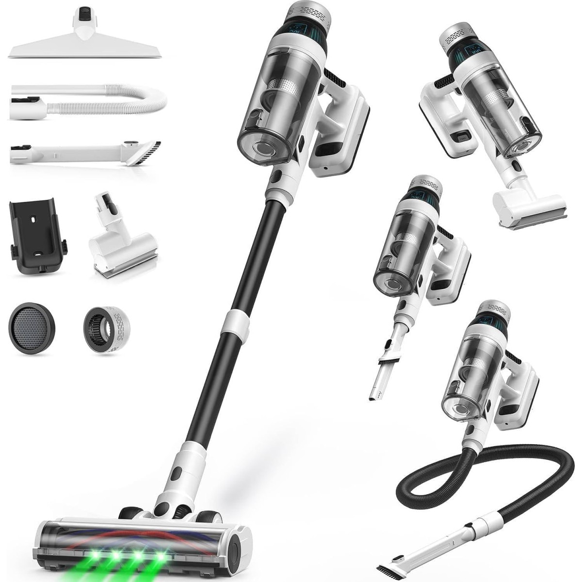 NuYupo Cordless Vacuum Cleaner, 2 Batteries 6-in-1 Stick Vacuum Cleaner, 500W 45Kpa Powerful Suction, LED Display Vacuum for Pet Hair Carpet Hard Floor - V12